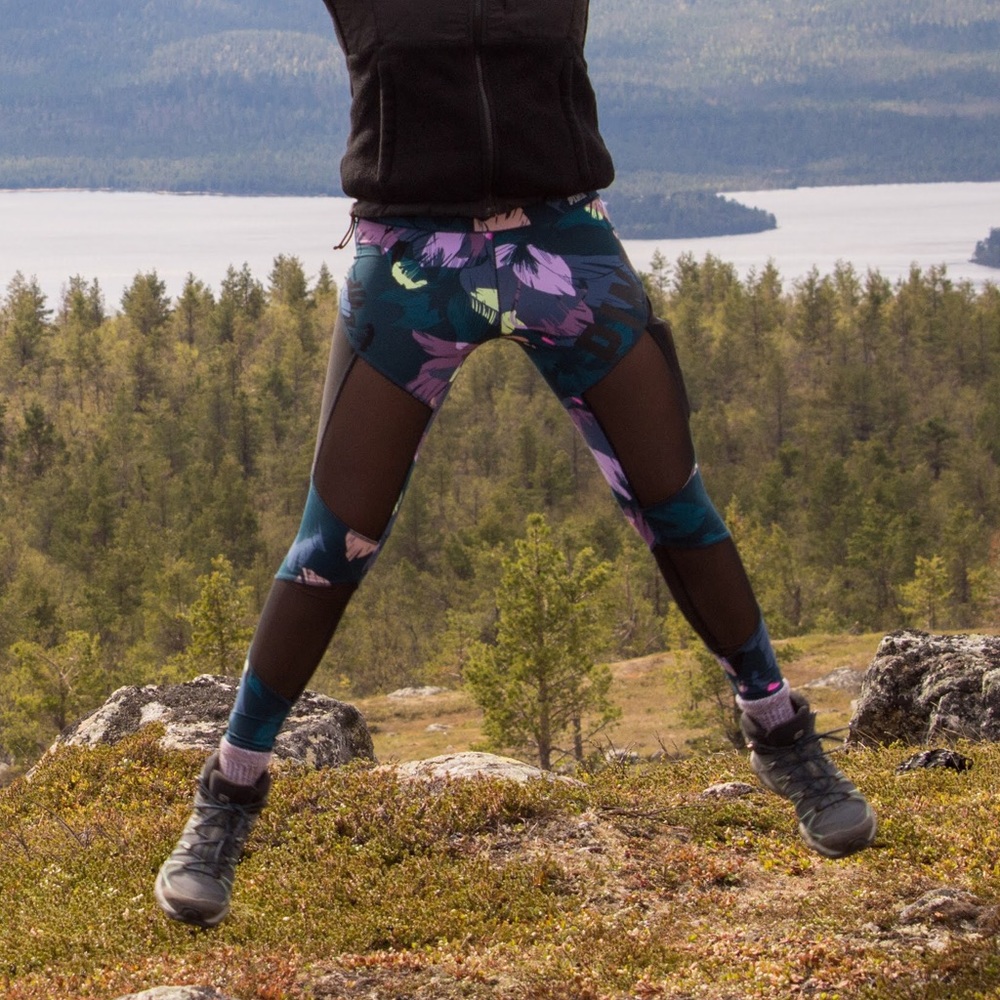 PINK high waisted leggings tropical pattern